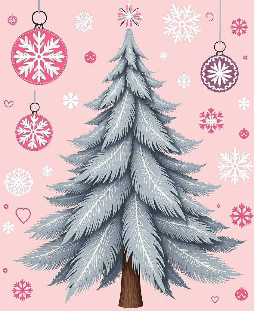 Pink Snowflake Christmas Tree Ornament Rug