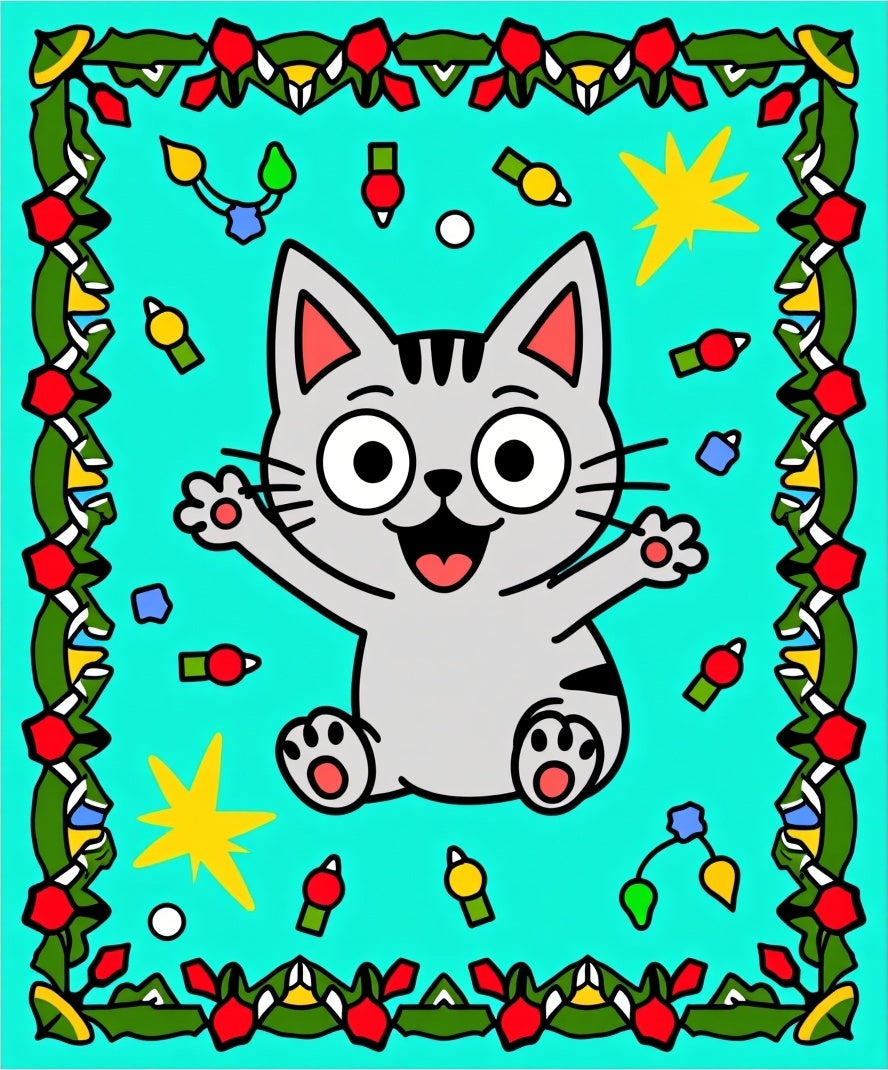 Happy Cat Holiday Lights Rug