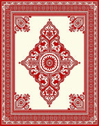Crimson Red Floral Medallion Frame Rug