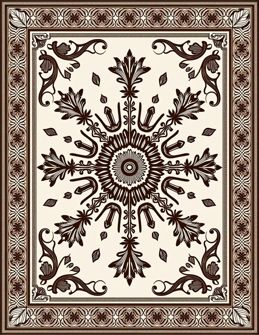 Brown Cream Floral Border Medallion Rug