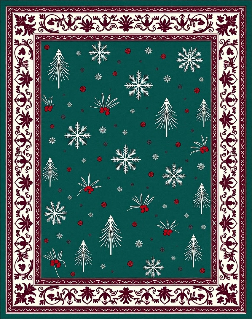 Winter Forest Snowflakes Holly Border Rug