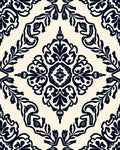 Dark Damask Floral Ivory Medallion Rug