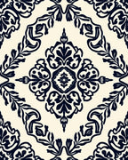Dark Damask Floral Ivory Medallion Rug