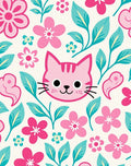Pink Kitty Flower Garden Rug