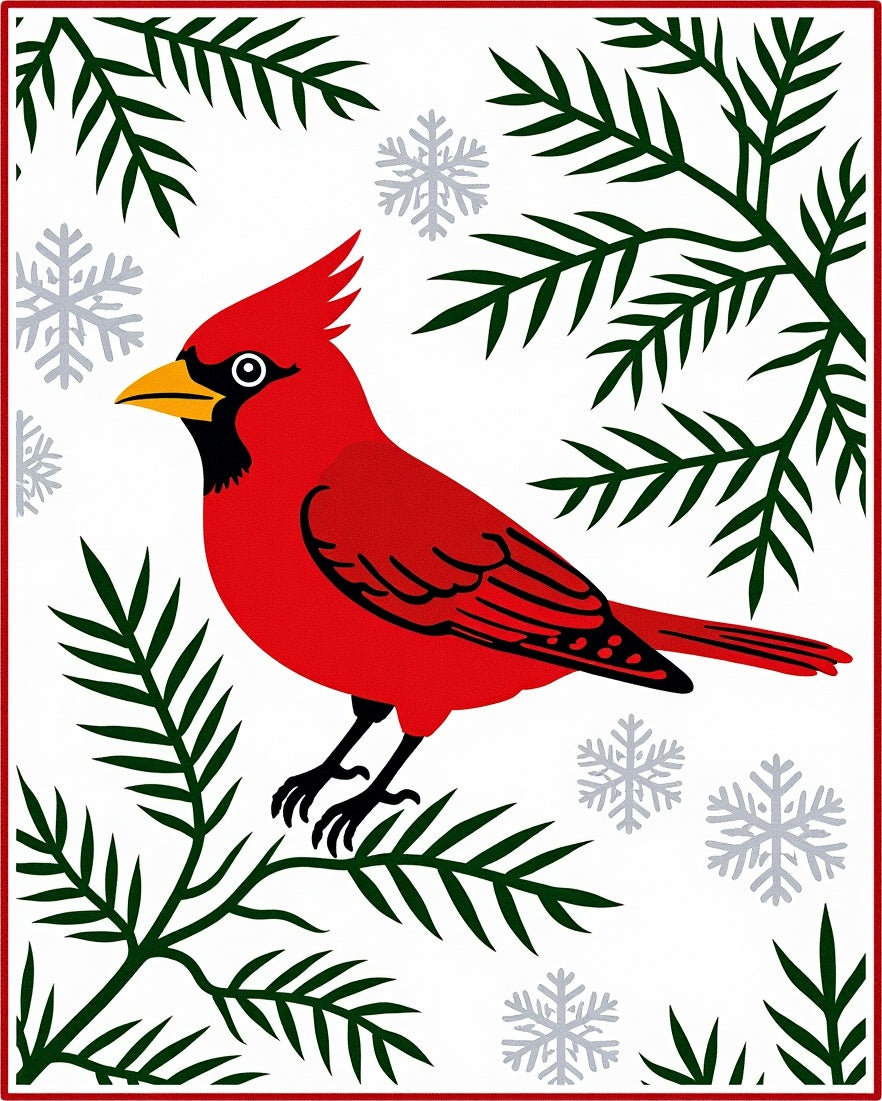 Vibrant Red Cardinal Winter Scene Rug