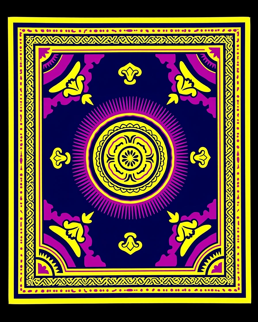 Vibrant Yellow Purple Sunburst Rug