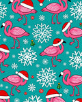 Pink Flamingo Santa Hat Snowflakes Holiday Rug