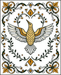 Golden Bird and Greenery Border Rug