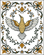 Golden Bird and Greenery Border Rug
