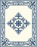 Deep Navy Floral Ornament Border Rug
