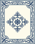 Deep Navy Floral Ornament Border Rug