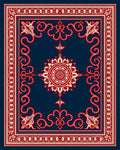Deep Blue Red Floral Medallion Rug