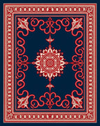 Deep Blue Red Floral Medallion Rug