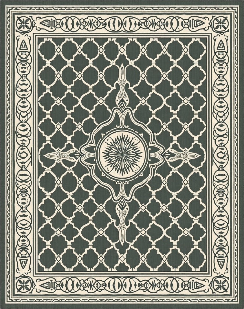 Deep Green Lattice Center Medallion Rug