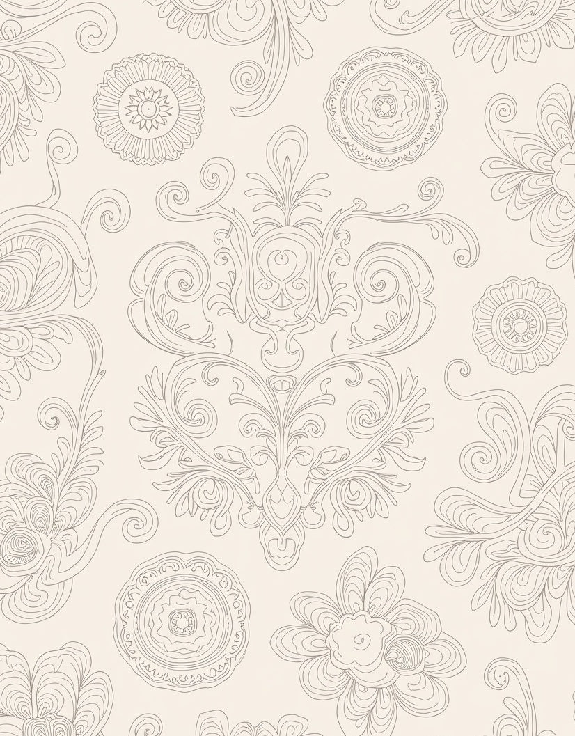 Elegant Cream Floral Scroll Medallion Rug