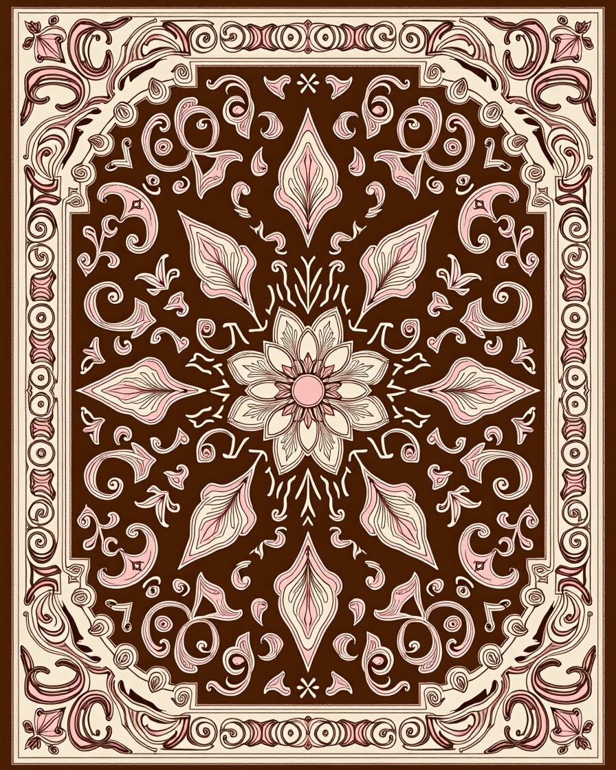 Brown Pink Floral Medallion Square Rug