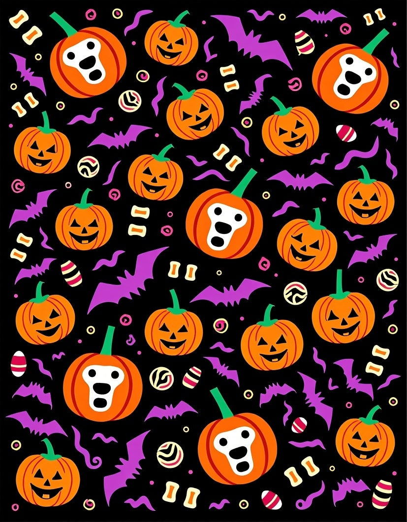 Spooky Orange Pumpkin Bat Halloween Rug