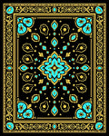 Black Turquoise Gold Floral Border Rug