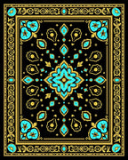 Black Turquoise Gold Floral Border Rug