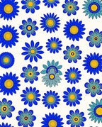Vibrant Blue Golden Daisy Collage Rug