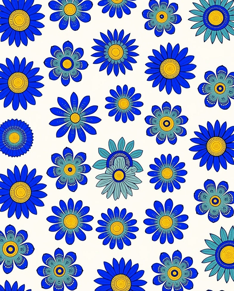 Vibrant Blue Golden Daisy Collage Rug
