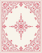 Coral Red Floral Scroll Medallion Rug