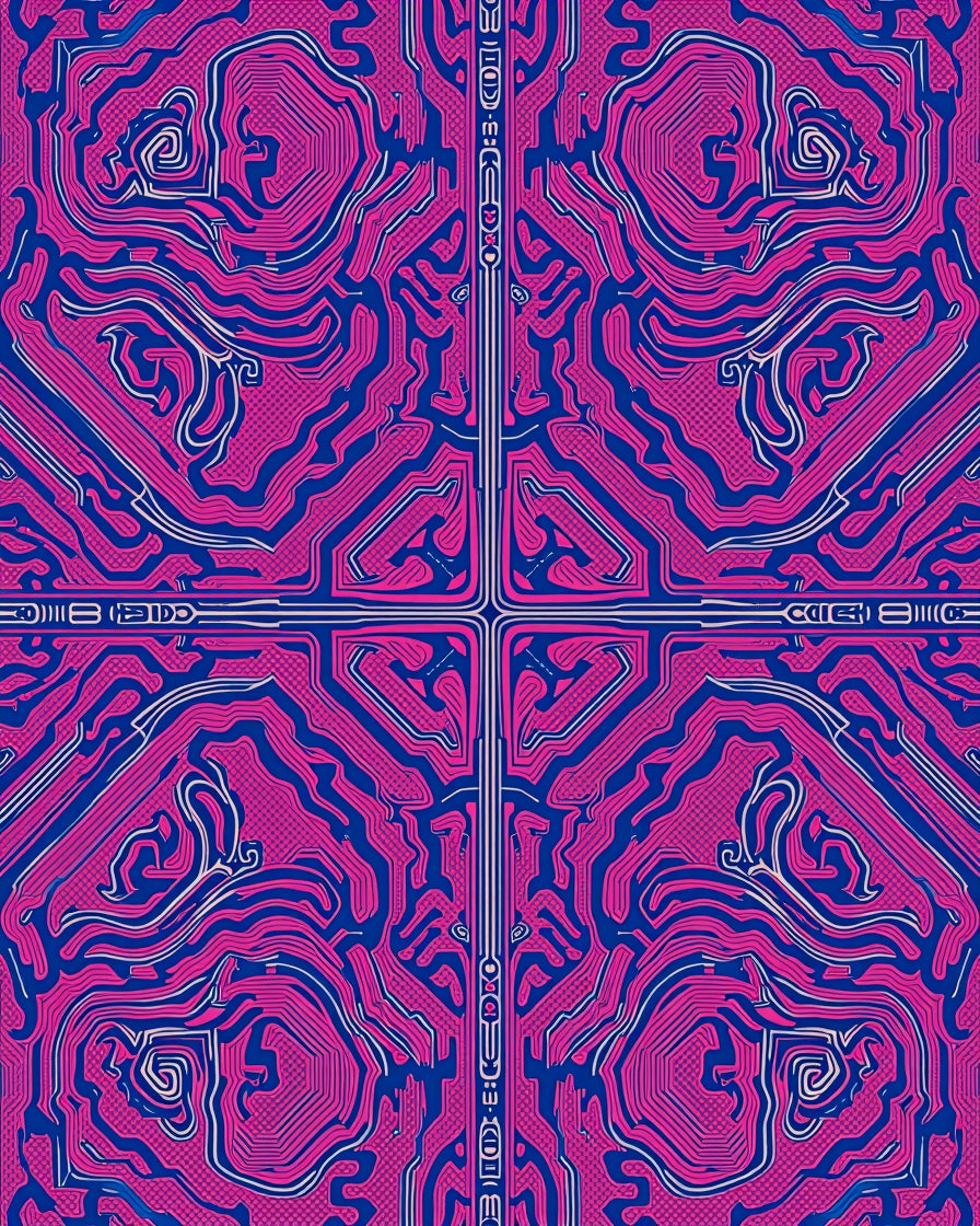 Vibrant Pink Circuit Board Symmetry Rug