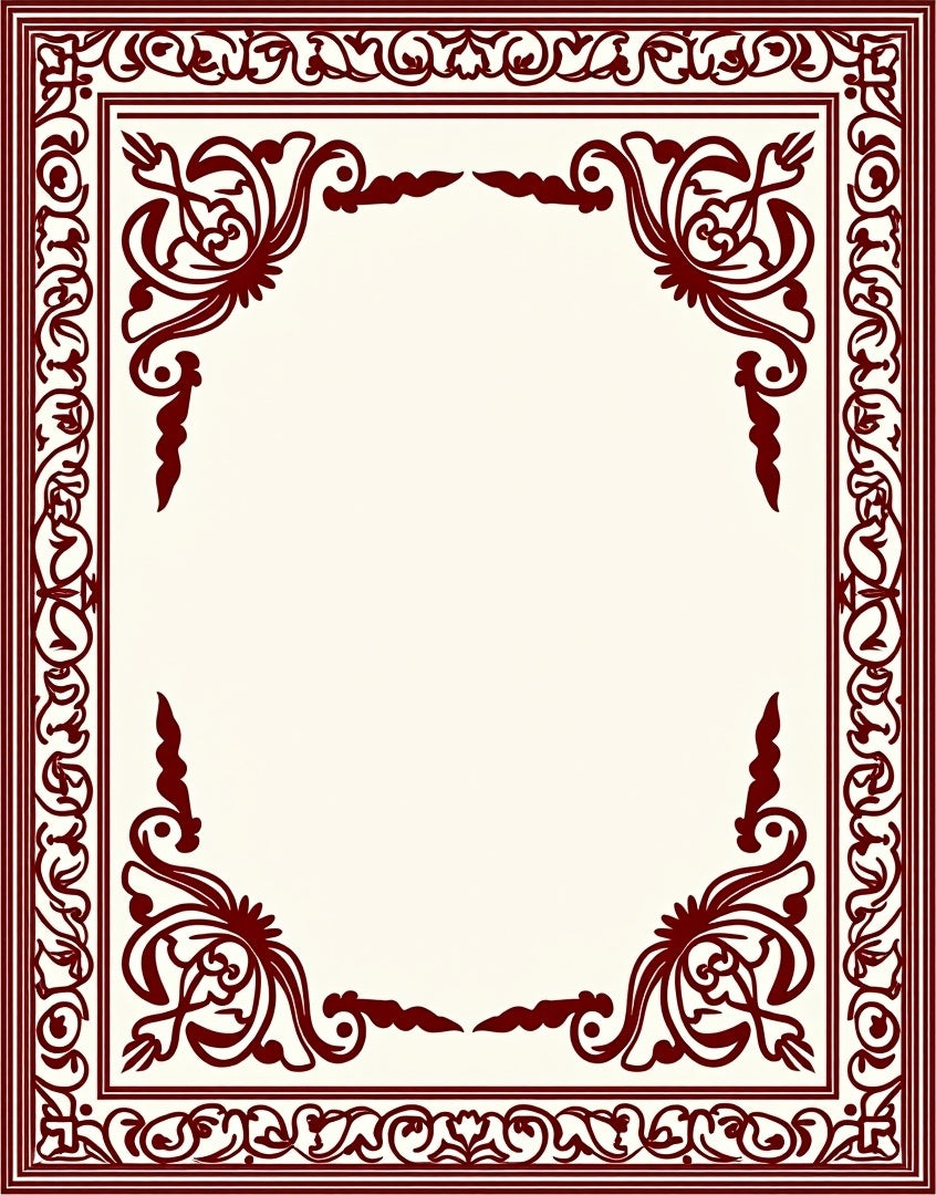 Deep Crimson Ornamental Floral Border Rug