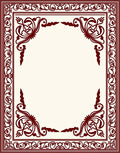 Deep Crimson Ornamental Floral Border Rug