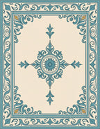 Elegant Teal Floral Medallion Border Rug