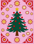 Festive Pink Christmas Tree Starburst Rug
