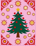 Festive Pink Christmas Tree Starburst Rug