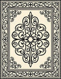 Ornate Ivory Black Scrollwork Medallion Rug