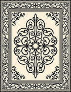 Ornate Ivory Black Scrollwork Medallion Rug