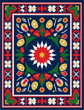 Bold Navy Red Floral Medallion Rug