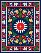 Bold Navy Red Floral Medallion Rug