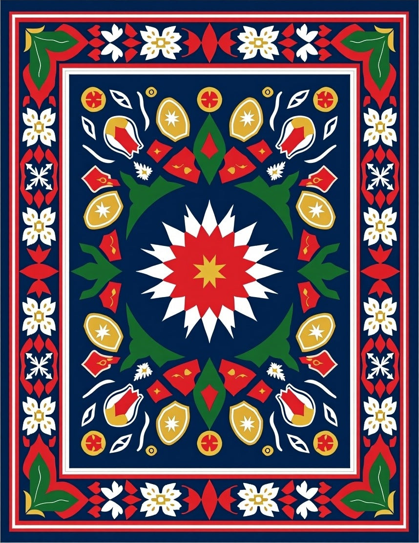 Bold Navy Red Floral Medallion Rug