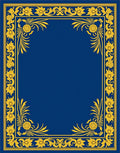 Royal Blue Golden Floral Scroll Frame Rug