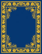 Royal Blue Golden Floral Scroll Frame Rug