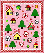 Whimsical Pink Village Fantasy Folk Art Rug