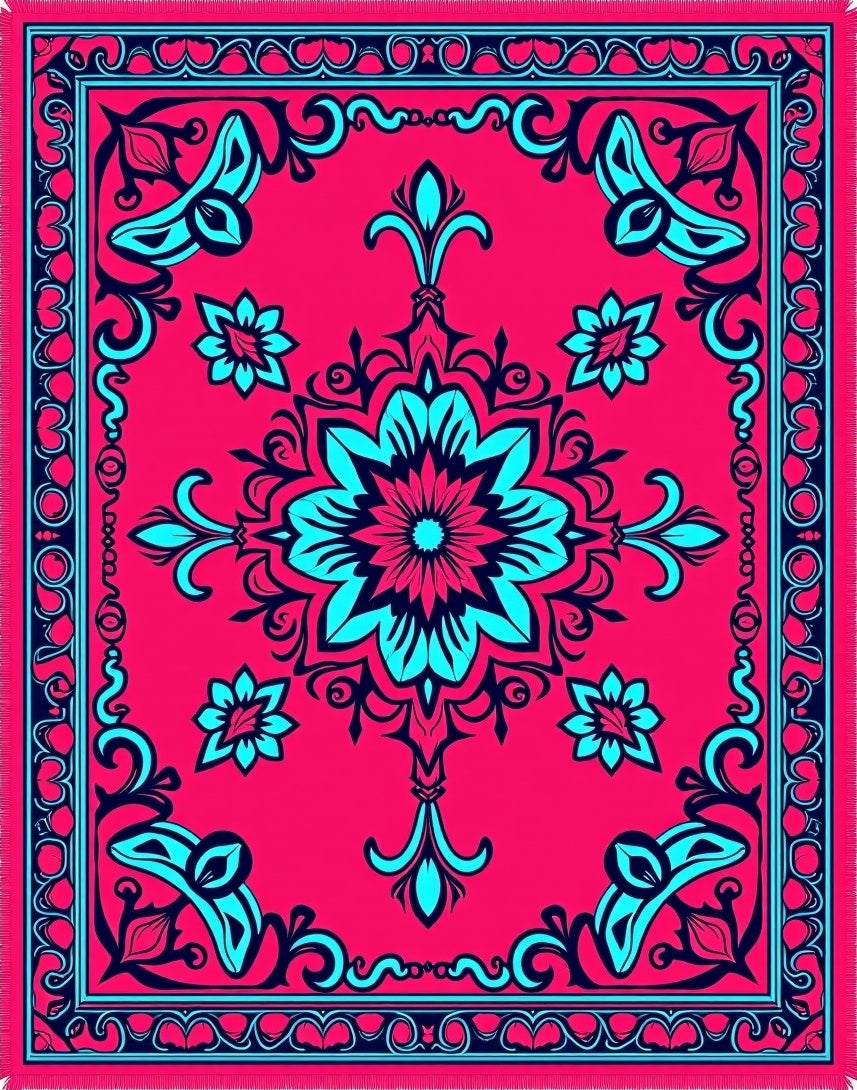 Vibrant Crimson Floral Mandala Rug