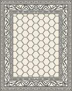 Cream and Black Quatrefoil Border Rug