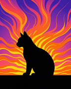 Black Cat Fire Sunset Rug