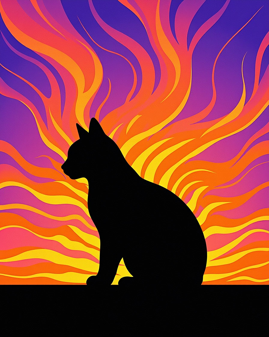 Black Cat Fire Sunset Rug