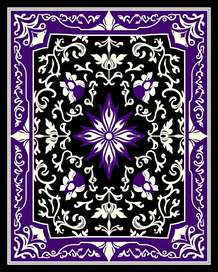 Ornate Purple and Cream Floral Medallion Rug