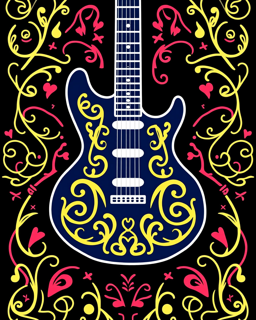 Electric Guitar Crimson Yellow Swirls Rug