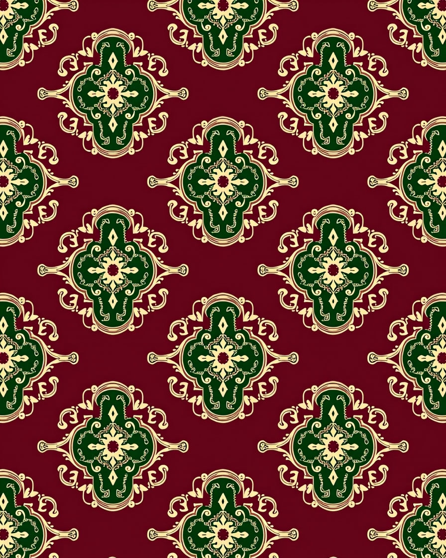 Gothic Green Medallion Burgundy Rug