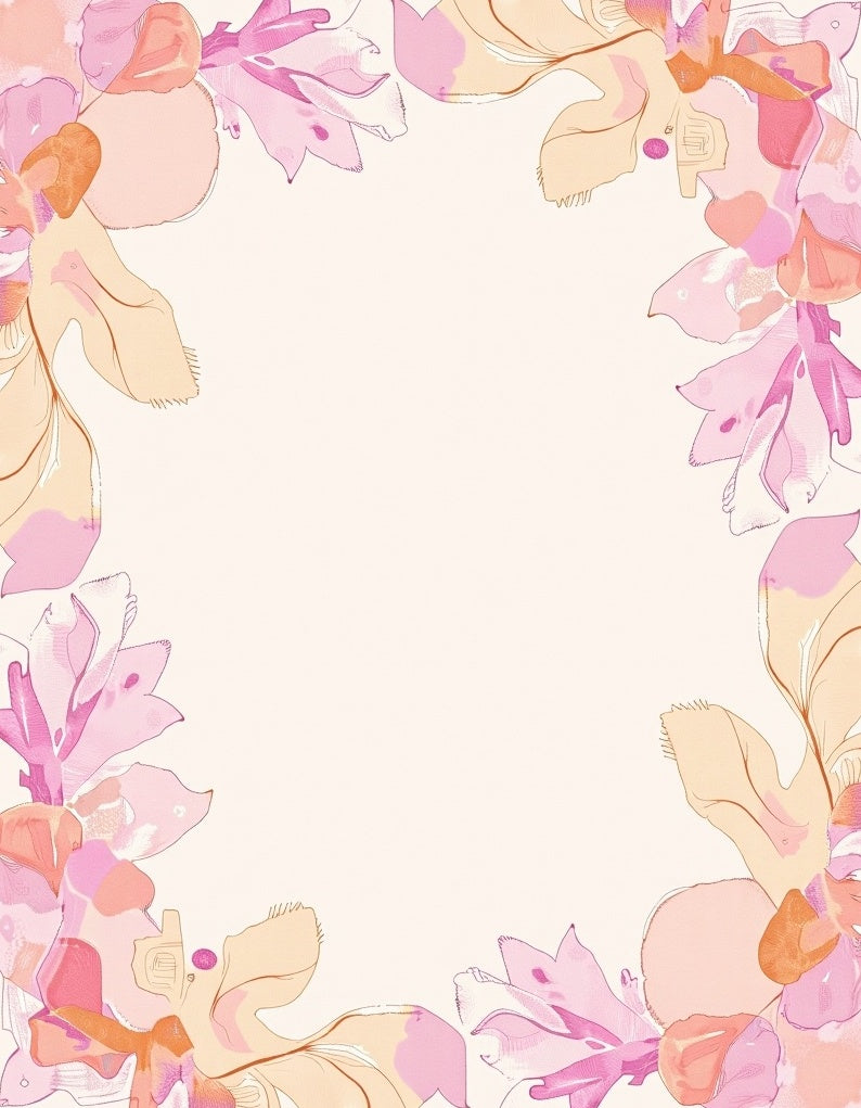 Blush Pink Floral Watercolor Border Rug