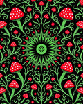 Red Mushroom Floral Vine Mandala Rug