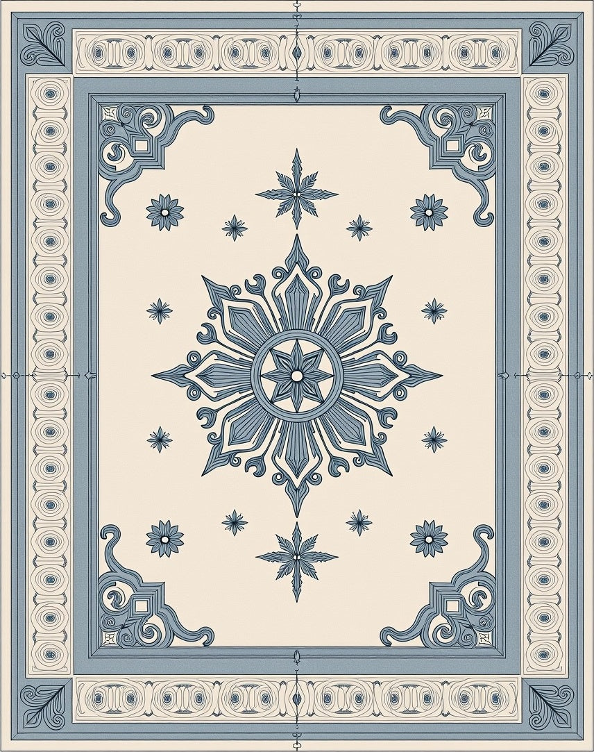 Vintage Blue Medallion Floral Border Rug
